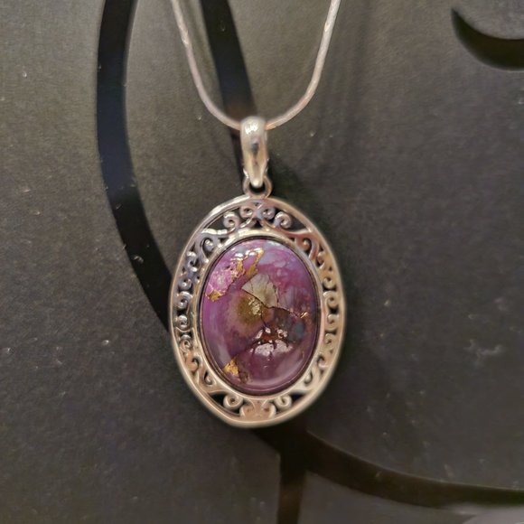 Jewelry - PURPLE  TURQUOISE  STERLING  SILVER  PENDANT.
